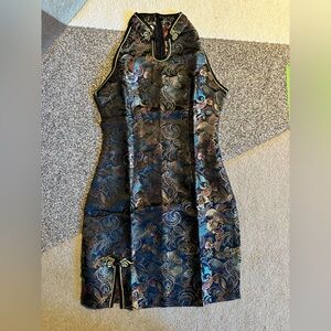 NWOT Elegant Brocade Dress with Gold Accents Halter style size S